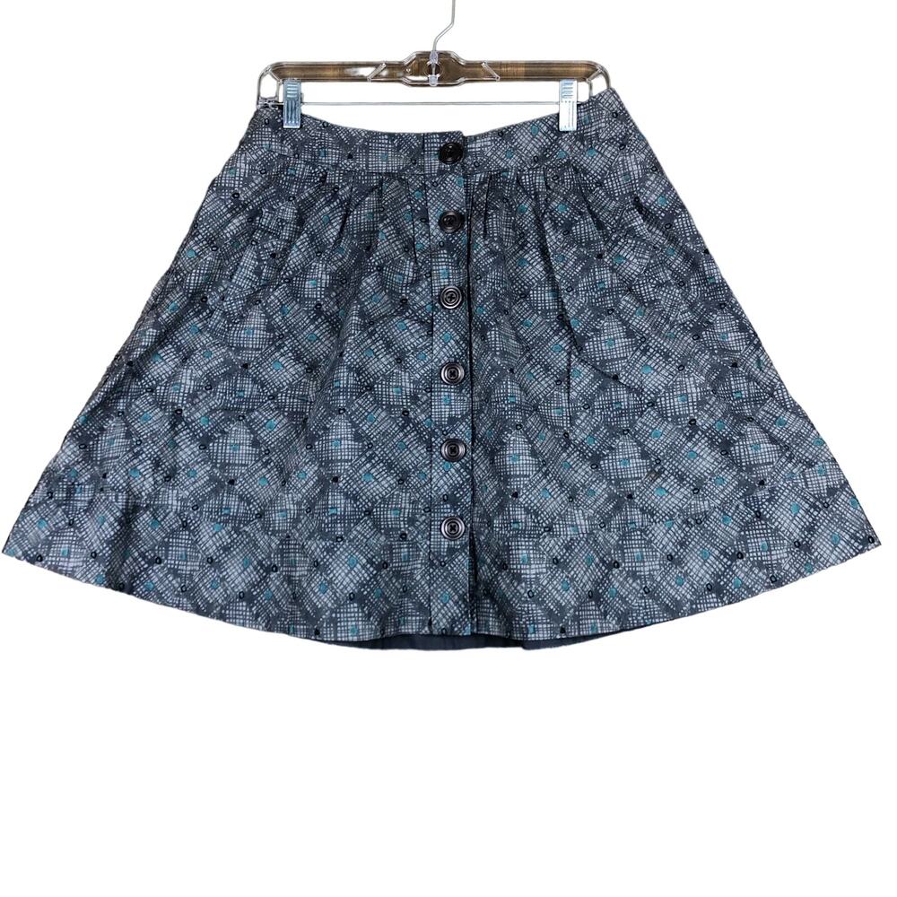 Anthropologie Fei Womens Skirt Gray Multicolored A Line Pleated Buttons Preppy 4